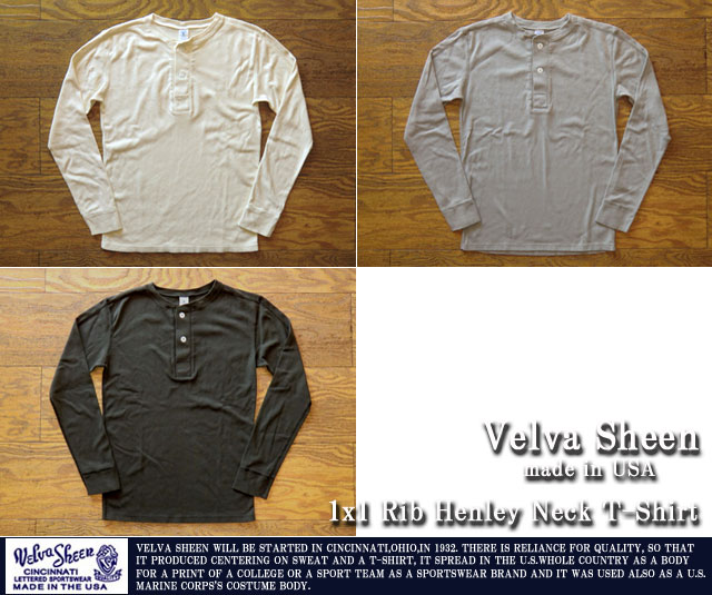 [VelvaSheen]ベルバシーン-1x1rib(フライス)ヘンリーネックTシャツ