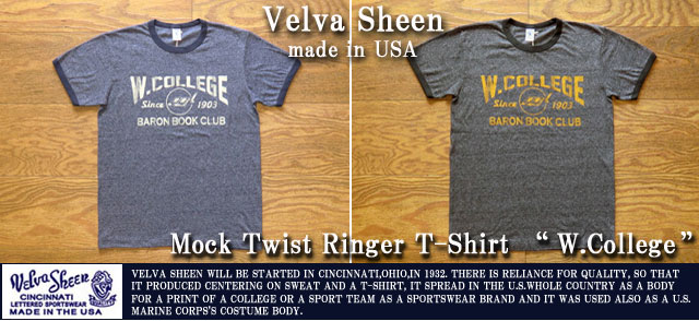 ベルバシーン-モックツイストプリントリンガーTシャツ“W.College”