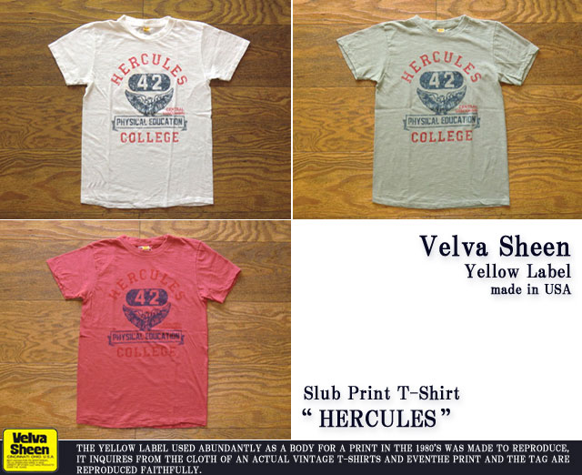 ベルバシーンイエローレーベル-スラブプリントTシャツ“HERCULES COLLEGE”