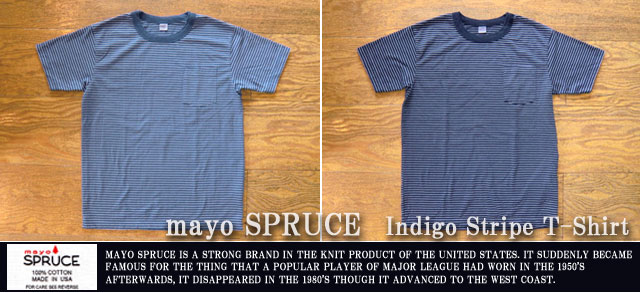 [mayoSPRUCE]メイヨースプルース-インディゴストライプTシャツ